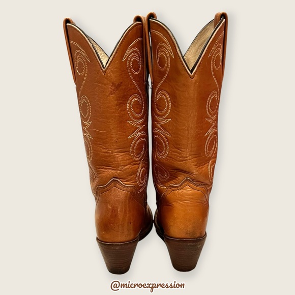1980 RARE VINTAGE Frye Leather Pull On Brown Tan Embroidered Cowboy Western Boot - Picture 7 of 12